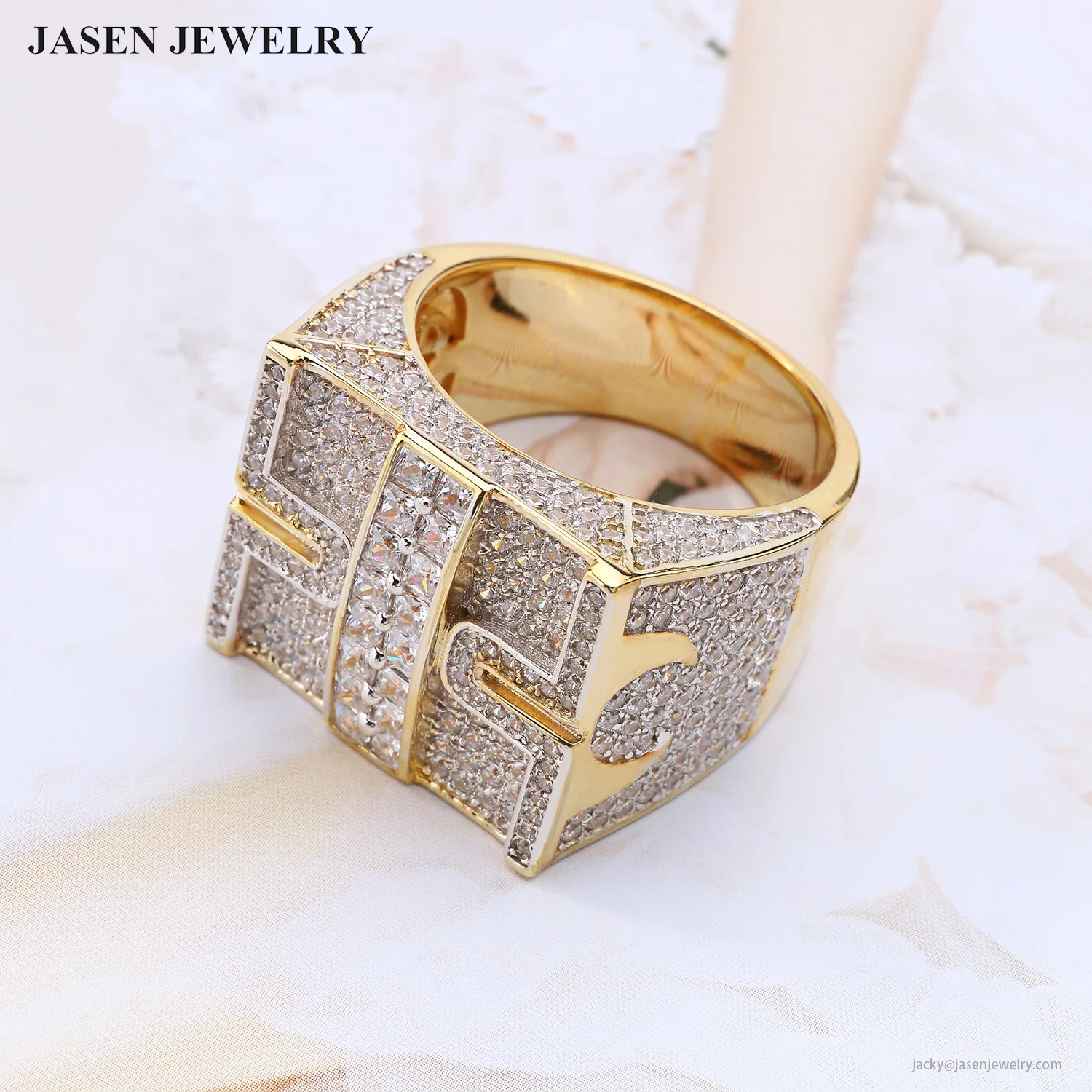
Hip Hop Designs Jewelry Gold Plated Cubic Zirconia 925 Silver Ring 