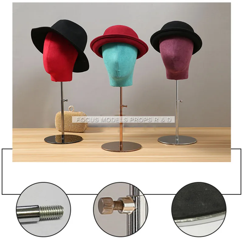 XINJI Metal Base Cloth Wrapped Fabric Mannequin Heads Model Head For Hat