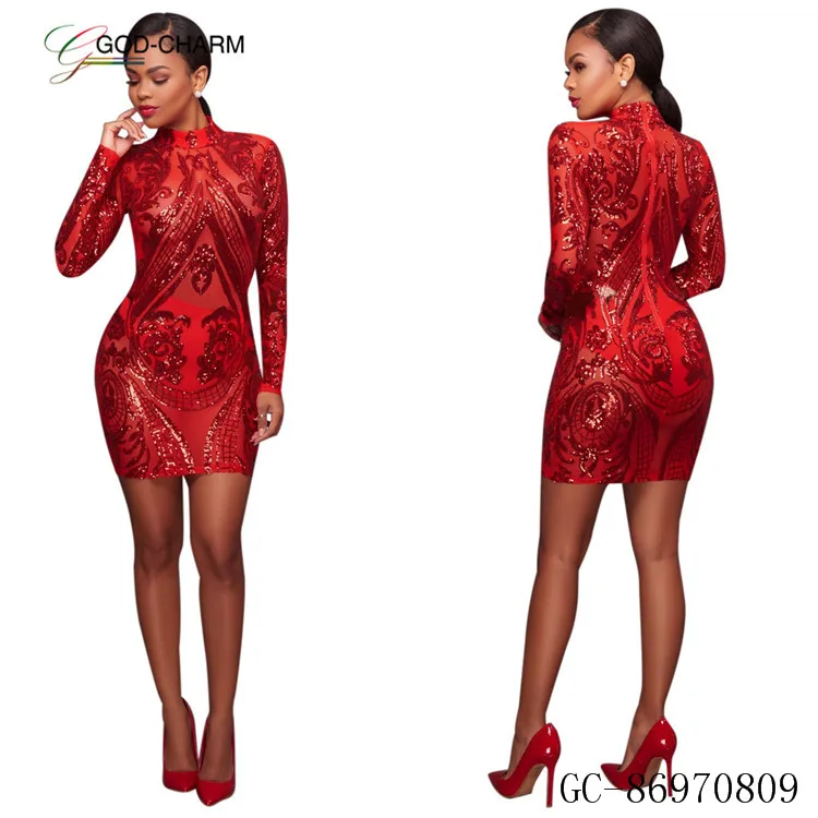 *GC-86970809  2022 new arrivals design woman embroidery Wholesale  sexy sequin long sleeve fashion bodycon club party mini dress