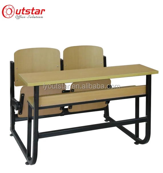 metal frame and wood combined double school desk and chair with back student tables with benches