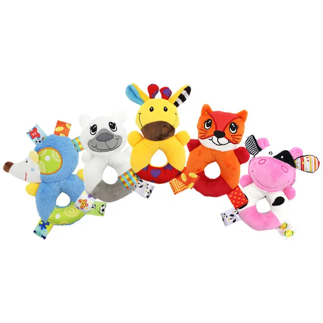 Dolery Hand Bells Plush Animal Shaped Soft Rattle Ring toy for baby