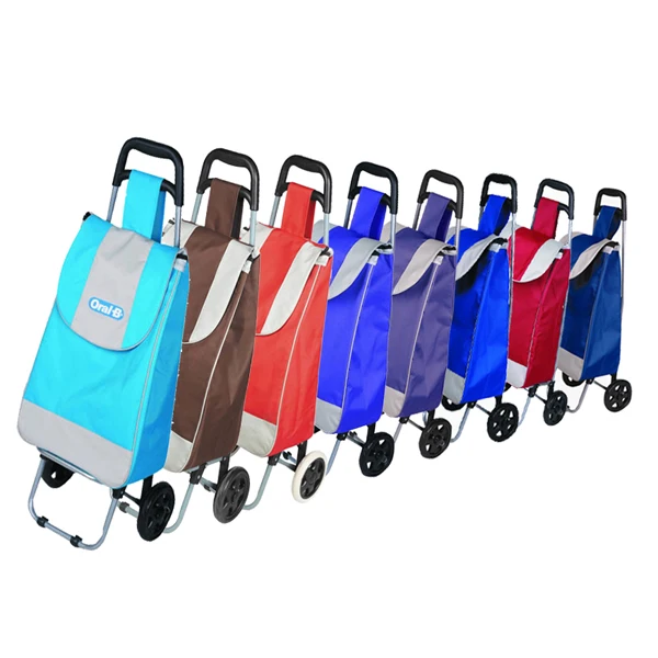 Manufacturer Direct Sale Oxford Cloth Storage Folding Grocery Shopping Cart Supermarket Metal Aluminum Hand Trolley