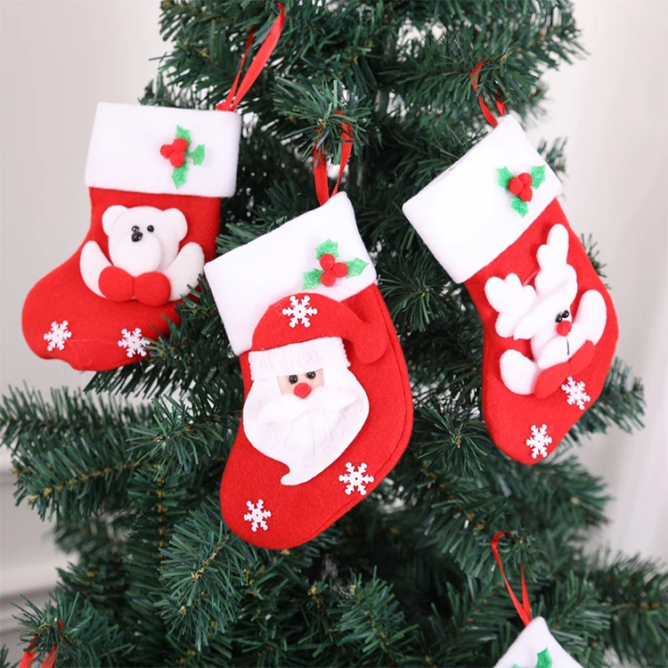 Lovely 9*16cm Christmas Stockings Socks 2022 New Year Candy Nut Gift mini Bag Xmas Tree hanging Decor
