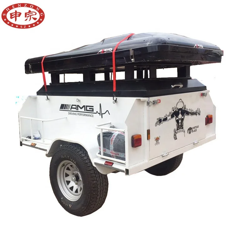 Small car tow trailer storage box trailer off road camping trailer with tent