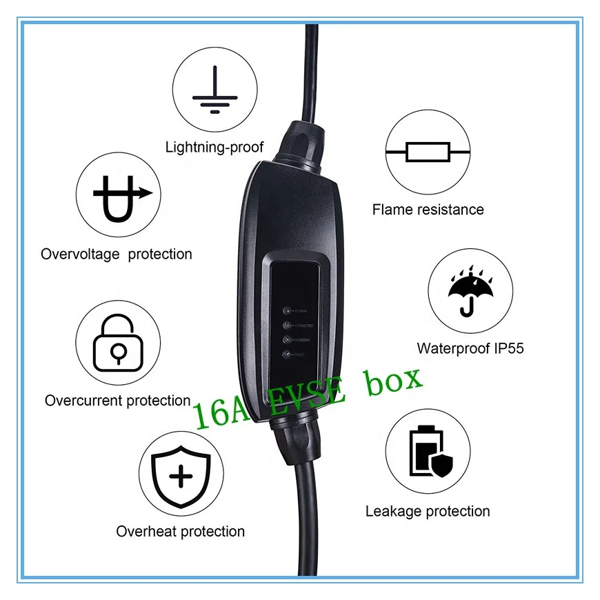 16a Type 1 Sae J1772 Ev Portable Charger 250v Charger Plug