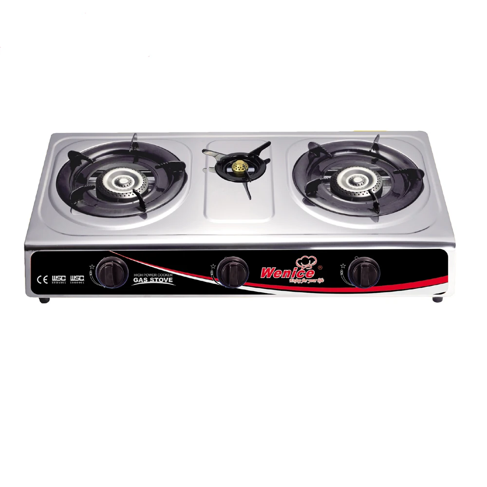 The best selling  kitchen electric 3 burner stove gas cooker with stainless steel panel for kitchen or household.
