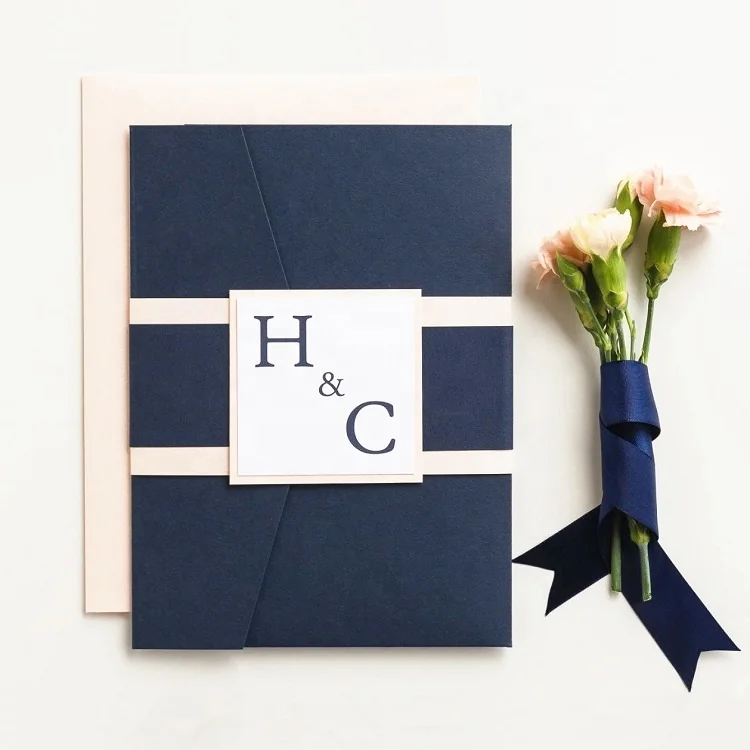 Personalized Fashion Paper Wedding Invitation Pocket Folder And Envelope