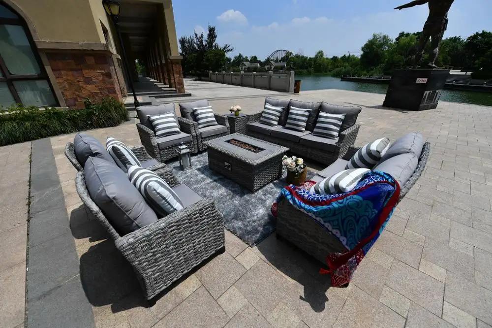 Лидер продаж 2020, набор уличной мебели из ротанга, садовая мебель для патио, газовая костра