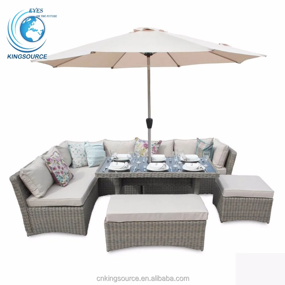 
luxury 6pc L shape corner sofa dining set with parasol 