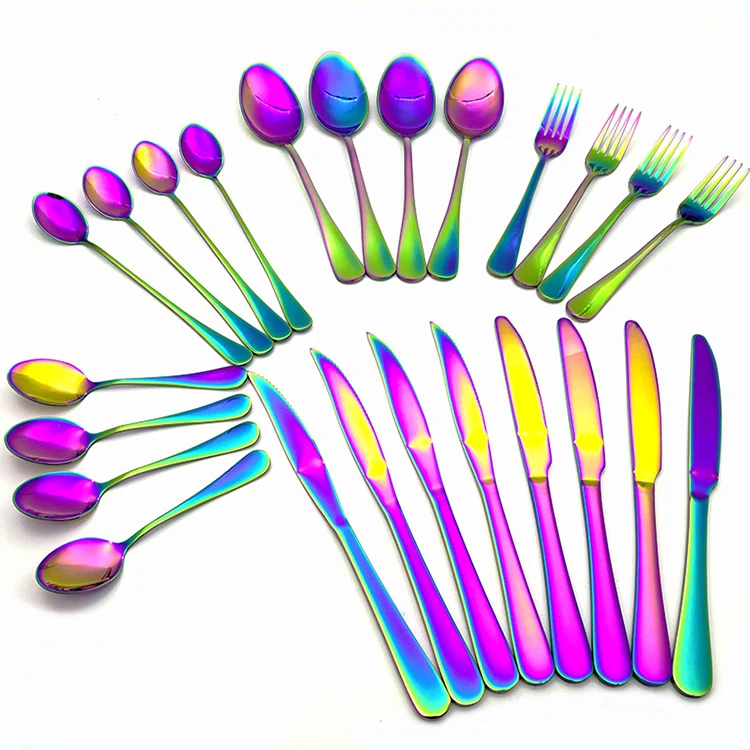 304 Stainless Steel Rainbow Cutlery Dinner Spoon Knife Fork Flatware