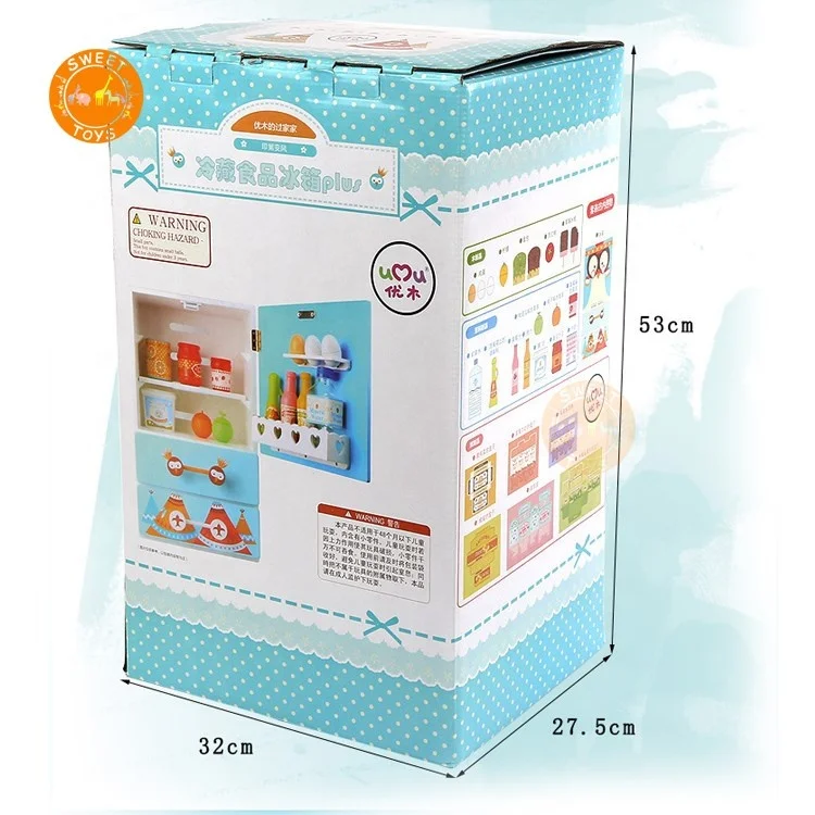 wooden Mini Fridge pretend toy play wooden kitchen set for kids wooden miniature Children refrigerator toys