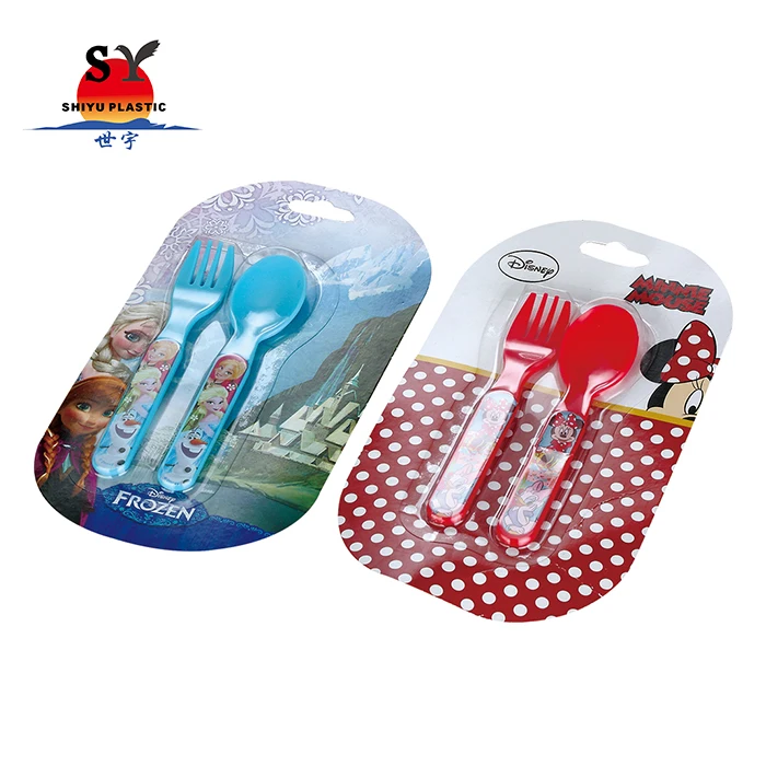 Wholesale Cheap Price Reusable Cartoon PP Plastic Fork Spoon Gift Set Colorful tableware with Travel-friendly Packaging for Kids