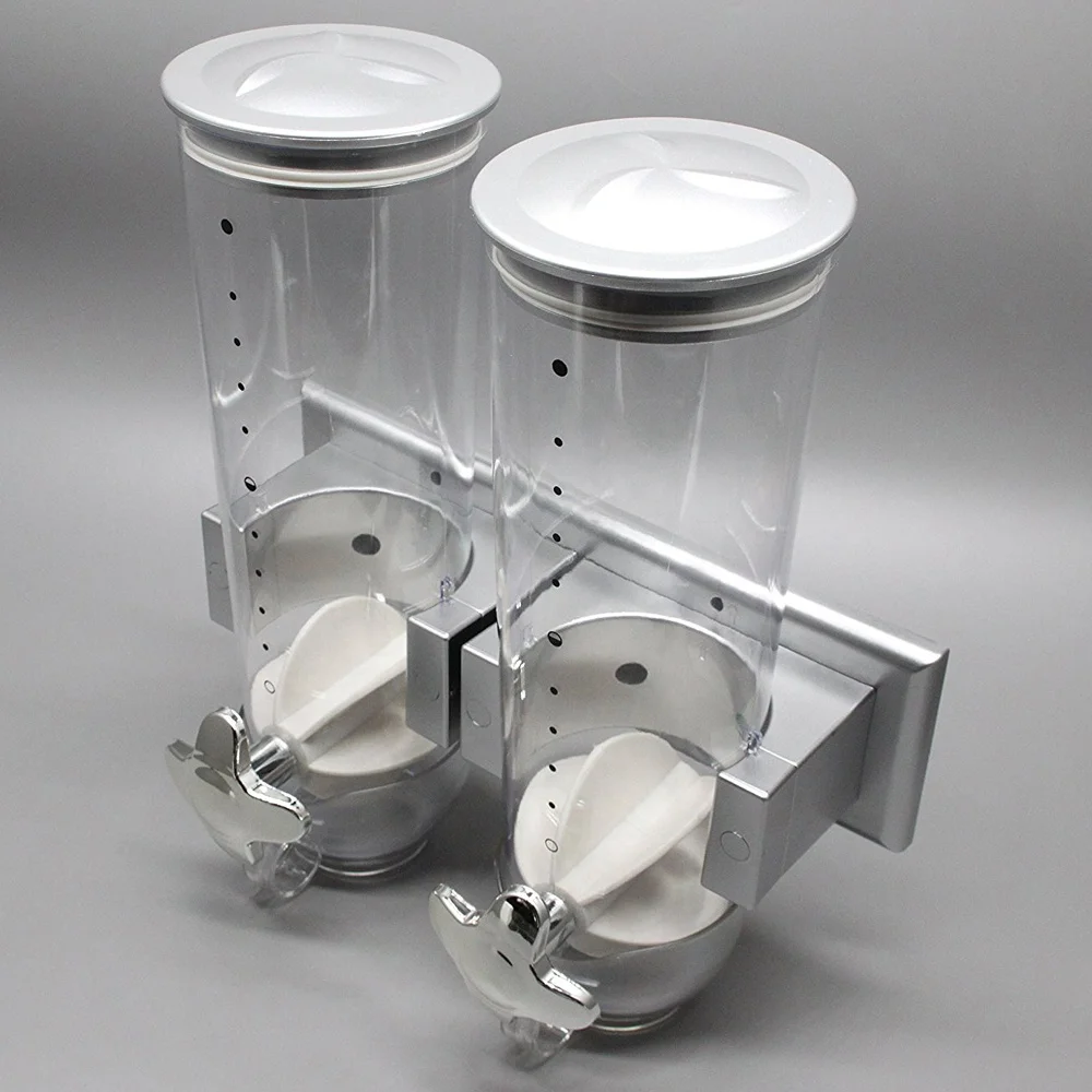 
Plastic Kitchen Storage Two Container Wall Mounted Double Dry Food Cereal Dispenser 