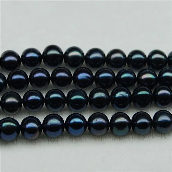 Freshwater natural round black pearls necklace price strand beads wholesale black pearls