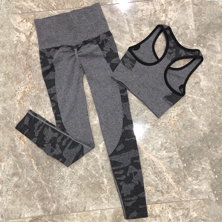 2019 New Fashion Women Seamless Sport Gym Athletic Yoga Leggings Camo Running Workout Clothing Fitness Set