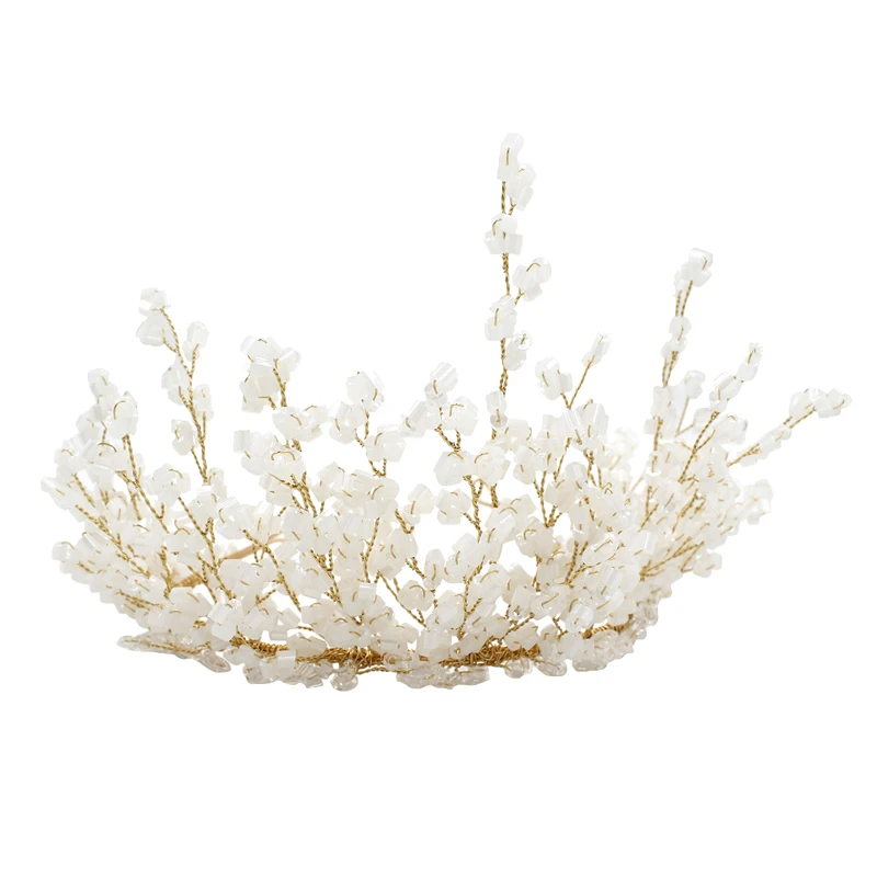O876 Luxury Handmade Wedding Bridal Crown Plastic Beads Copper Hoop Brides Bridesmaid Princess Headpiece Women Ladies Gifts