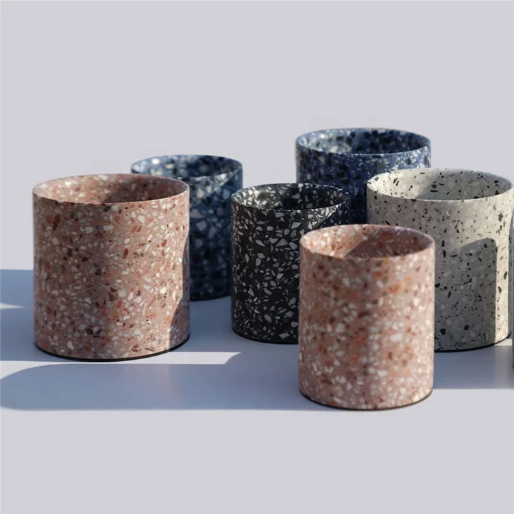 New arrival cylinder cup and saucer shape terrazzo home decor flowerpot / succulent planter pot