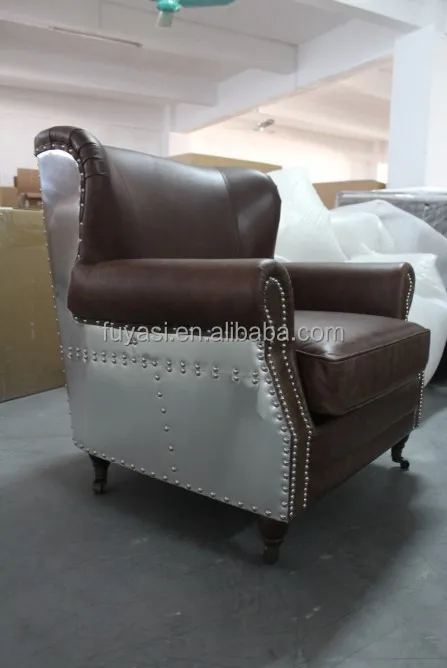 aviator professior chair aluminum back with vintage italian leather upholstery chair