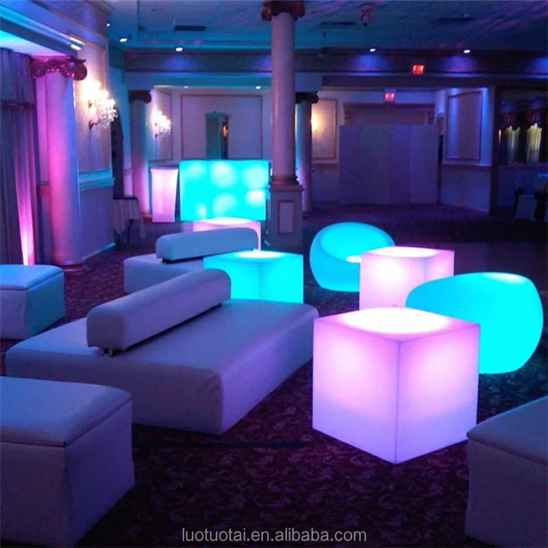 RGB lighted led cube chair outdoor seating rechargeable pe led cube plastic cube chair for garden LTT-C500