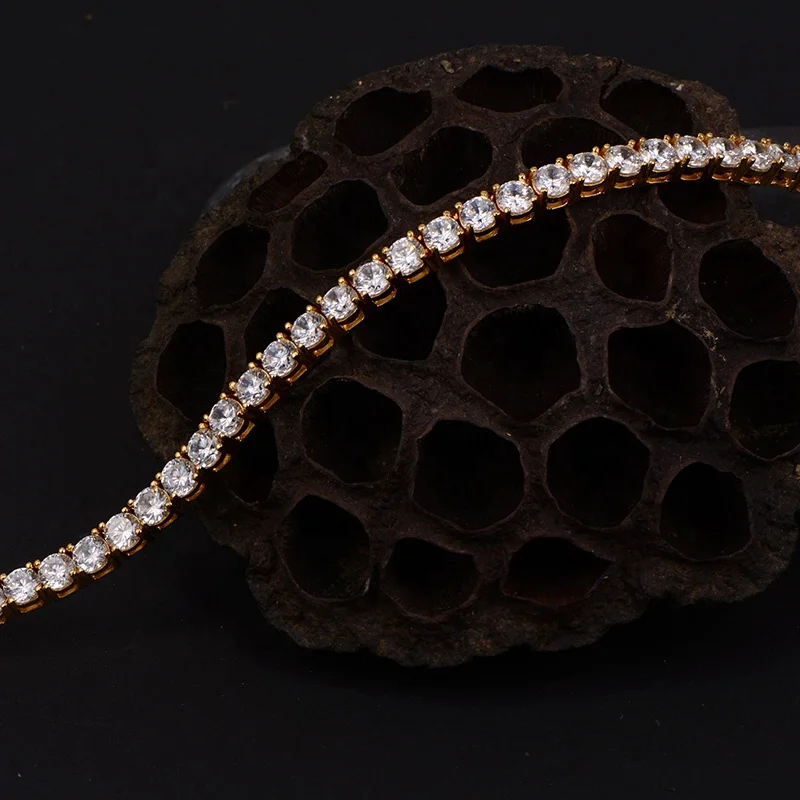 Hip hop 5mm gold plated chain Mens lab diamond tennis chain