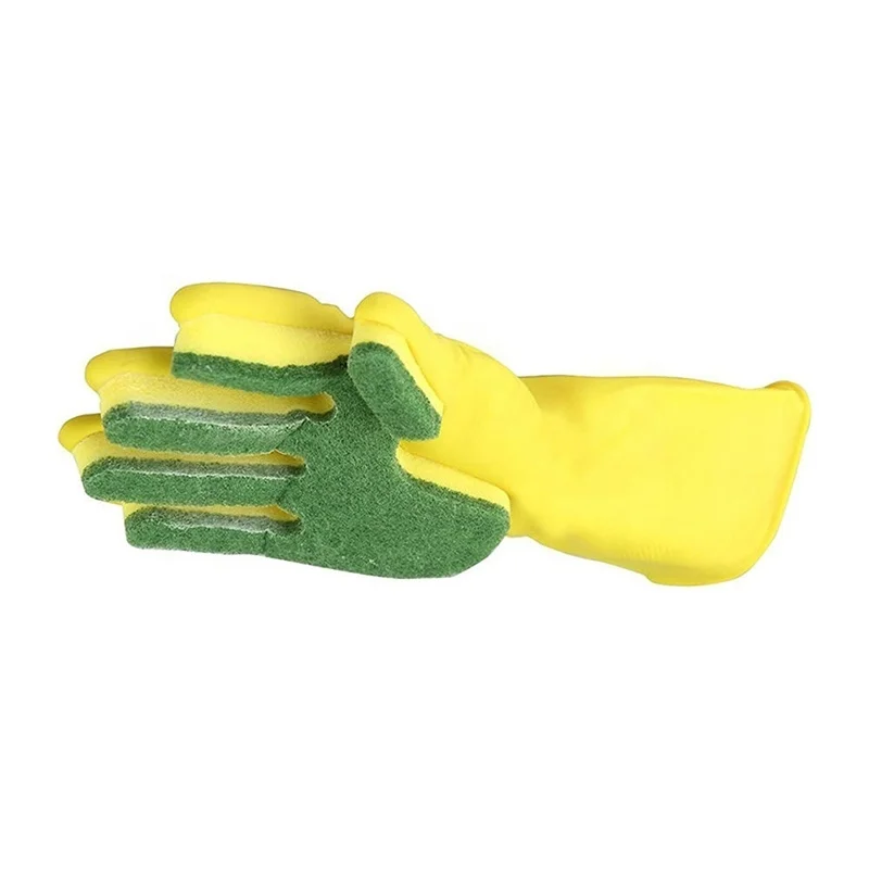Creative Waterproof Household Rubber Scrub Cleaning Glove Kitchen Dish Washing Gloves Fingers With Scouring Pad Sponge