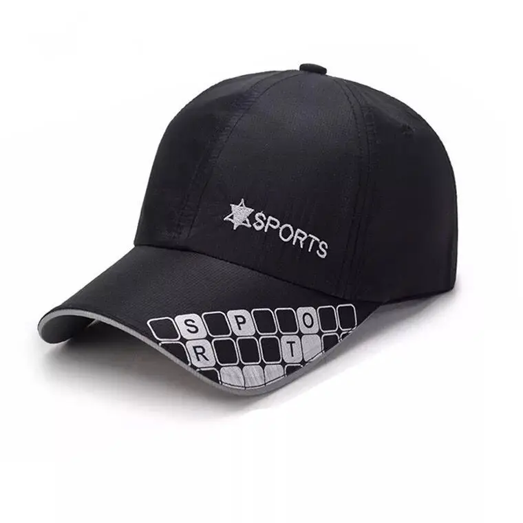 6 panel with embroider and fluorescent strip baseball caps and hats men polyester sports cap