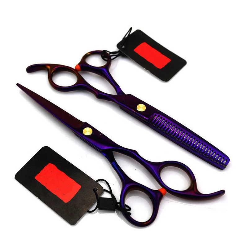 
Customized Your Logo 6 Inches Purple Hair Scissors Metal Hairdressing Scissors Hair Band Custom Scissors . WB100-506 