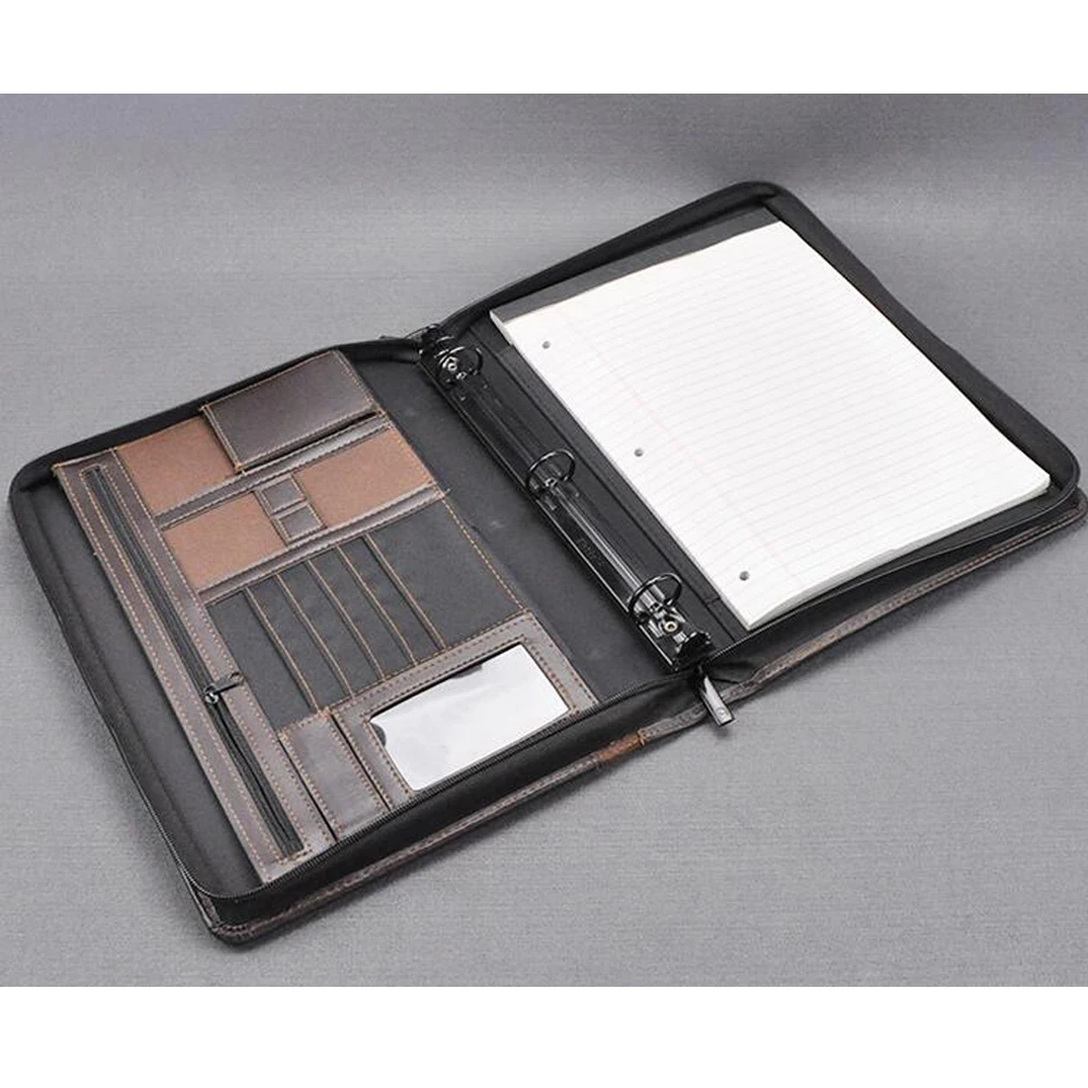 Оптовая продажа индивидуальная деловая папка A4 из искусственной кожи для документов с кольцом