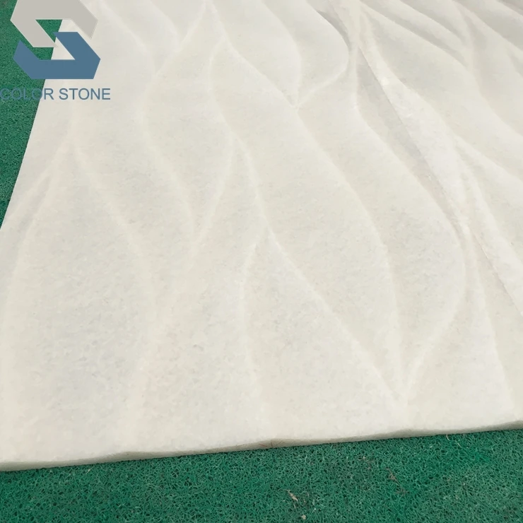 Best price cnc engraving 3d honed carved white marble wall panel tile
