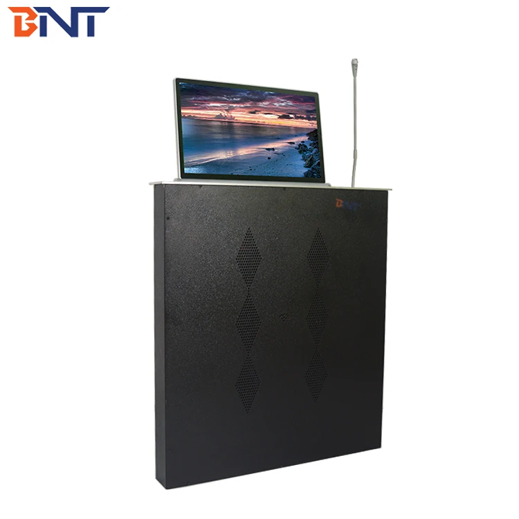 17.3 inch desktop flush mount motorized monitor lift mechanism integrate with microphone