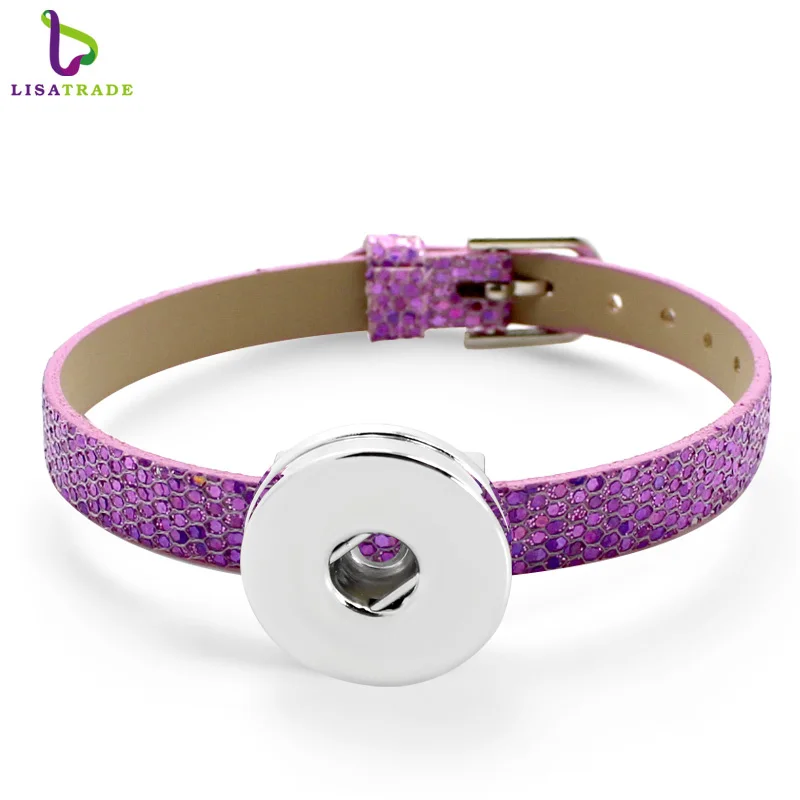 Wholesale 8mm Glint PU Leather snap button Bracelet DIY Personalized Wristband Fit Slide Letter Charm ,Accept Custom Bracelet