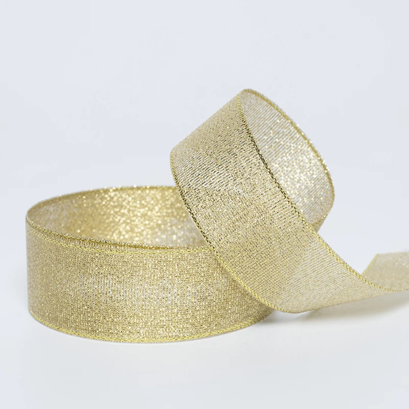 Gold and silver glitter metallic Christmas decoration ribbon