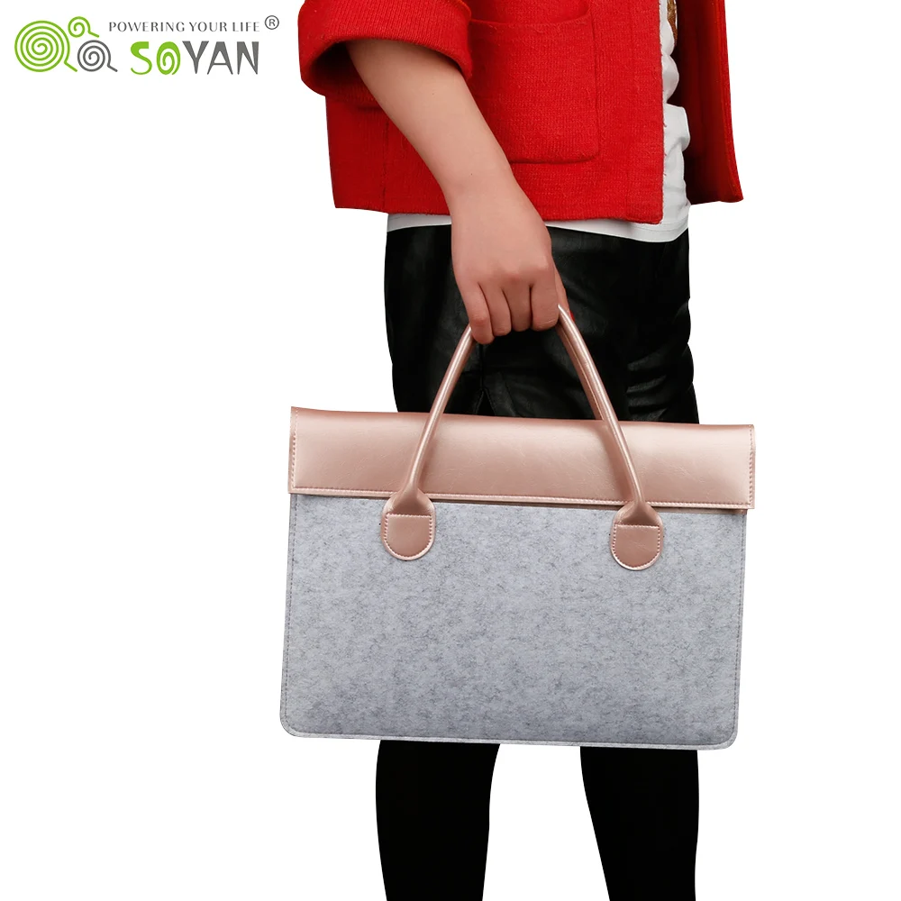 Soyan New Portable Office Felt Fancy Soft Luggage Laptop Bag 13 14 Inch For Macbook Air Case