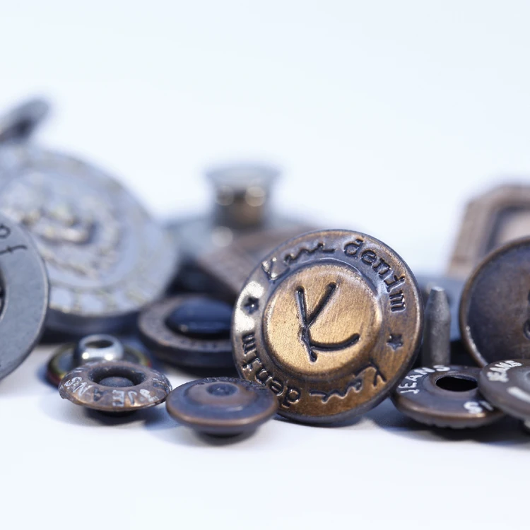 Factory Price Plated Gold Design Custom Brand stainless steel rivet nut Embossed Logo jeans button metal Metal Button for Jeans
