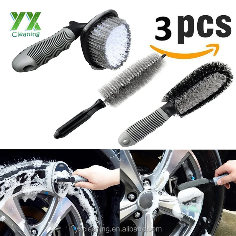 Car Brush 3 Set Auto Alloy Wheel Cleaner Rim Care Motorcycle Bike Tire Washing Brushes Tool