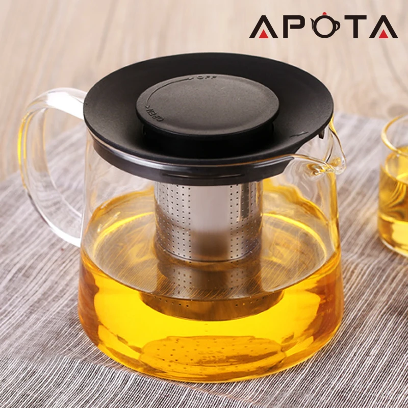 Stovetop safe heat resistant borosilicate glass teapot with stainless steel infuser