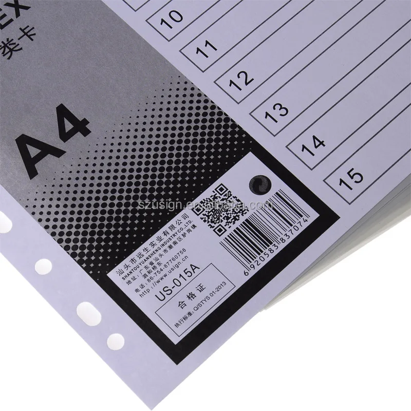 
US-015A Plastic Office Index Dividers with 15 pages 
