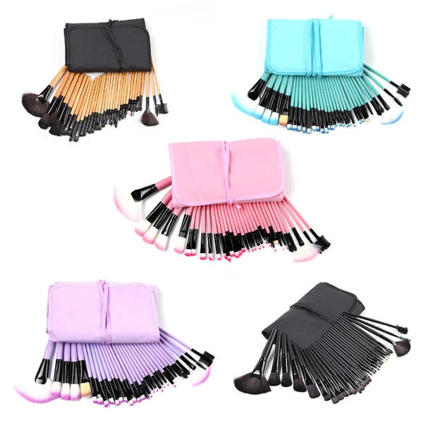 Synthetic Hair Wood Face Makeup Brush Set 32 Pcs With Bag
