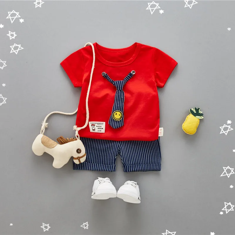 Высокое качество Детские комплекты одежды с короткими рукавами красный детский комплект одежды для мальчиков