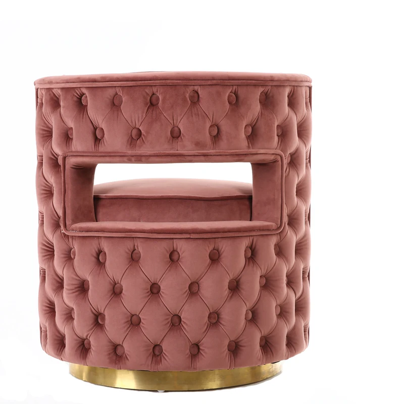 
M38 Swivel button Tufted wood sofa Noble Luxury Gold Velvet club chair 