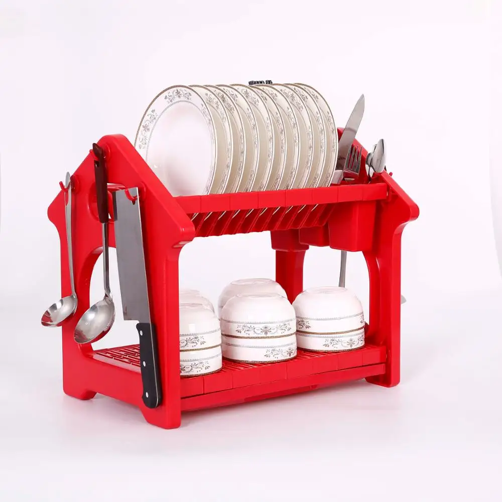 
multicolor dish drying rack plastic with cutlery holder 