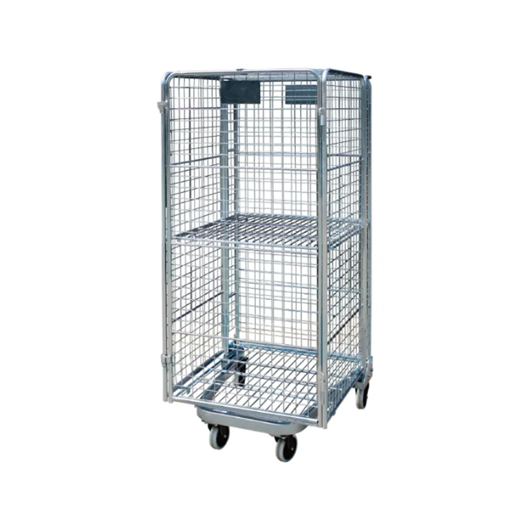 Warehouse cargo transport galvanized wire mesh roll container, roll cage trolley, rolling cage cart