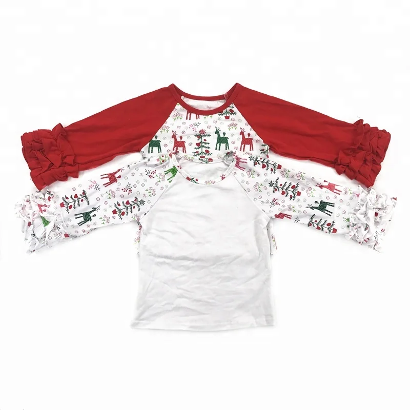 Solid Cotton Raglan Shirts Wholesale Girls Fall Icing Ruffle Raglan Shirt Girls