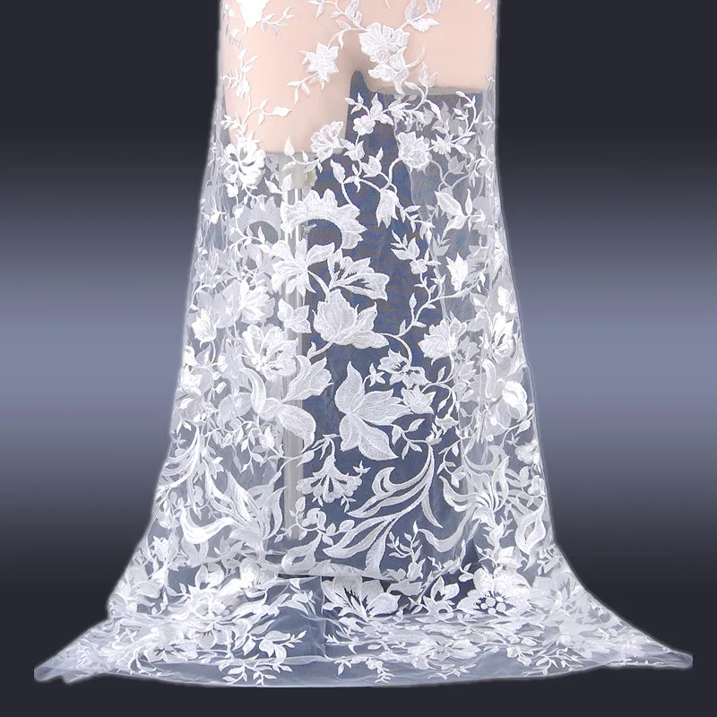 
Wholesale Pure White Cotton Guipure Bridal Wedding 3d Flower Lace Embroidered Fabric 