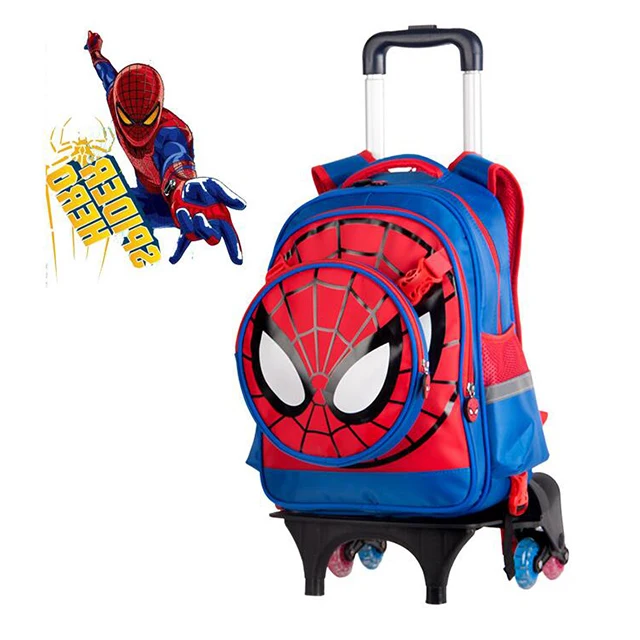 
Quanzhou Cartoon Detachable Children Trolley School Bag With Three Wheel Spiderman Trolley Backpack 