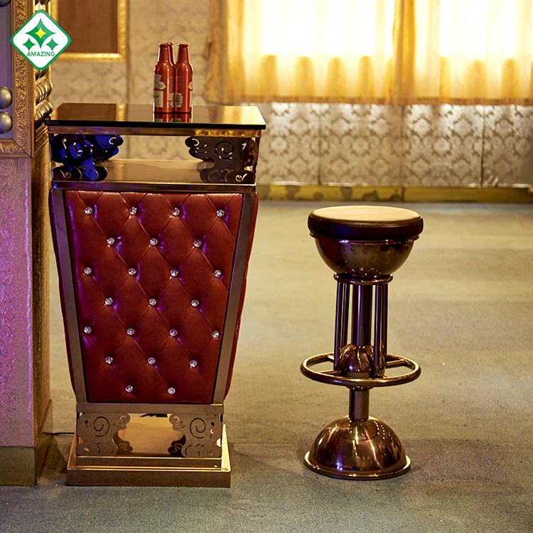 
French Style Baroque Home Bar Furniture Top Quality Portable High Top Party Square Top Leather Decorative Bar Table 