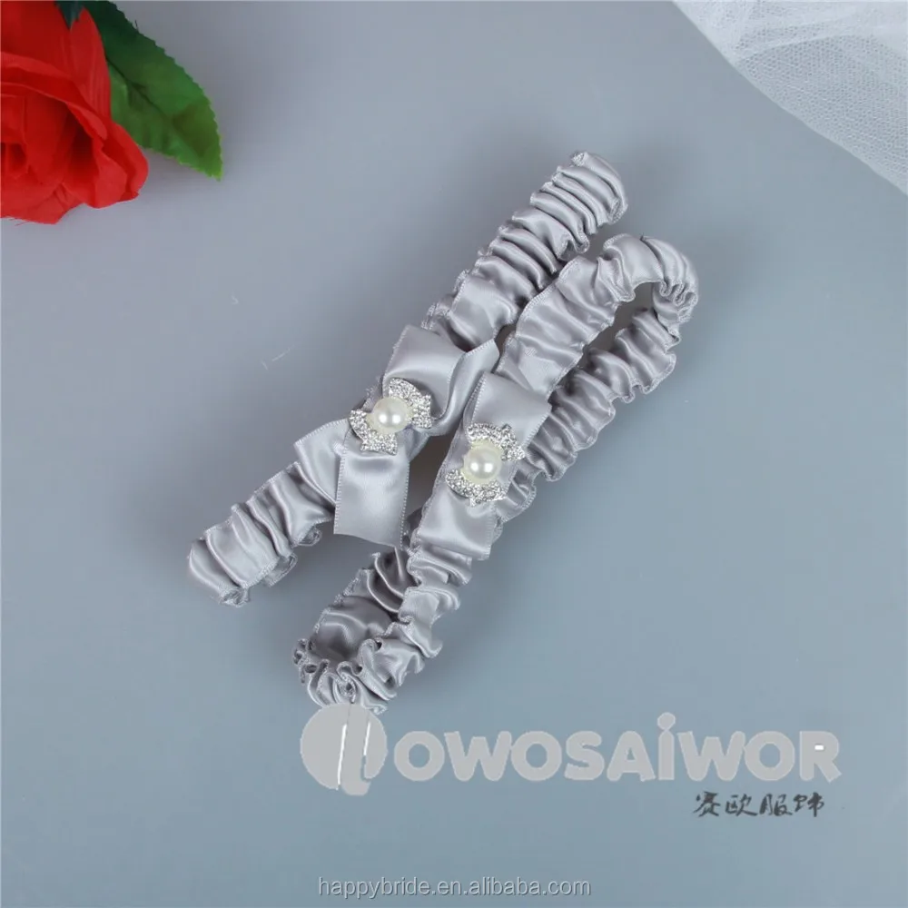 
Gray Ribbon Elastic Ribbon Handmade Wedding Lace Garter Belt Set HT0056 