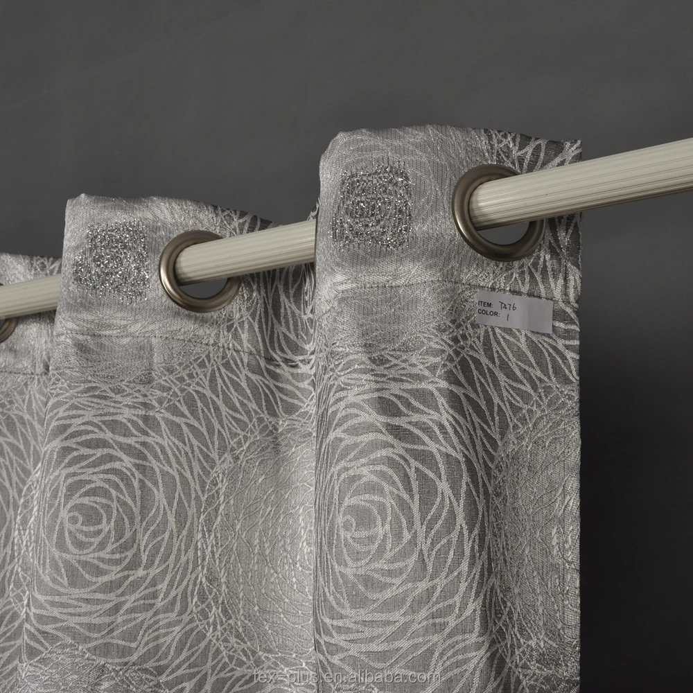 wholesale luxury hotel and living room design royal silver metallic line gray jacquard curtains