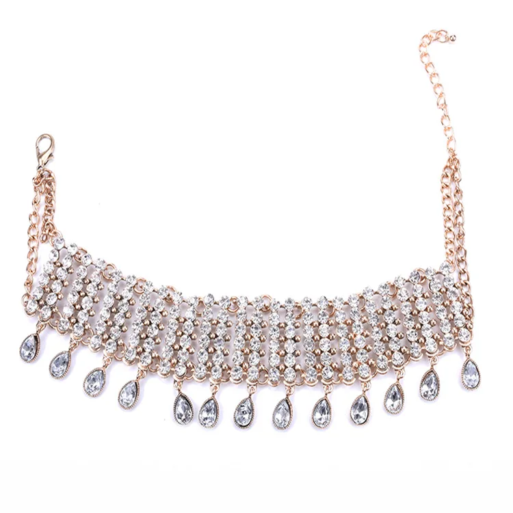 Collar Chokers Necklace & Pendant Fashion Full clear Crystal Collier Double Chain Wedding Charm Chocker Neck Wholesale