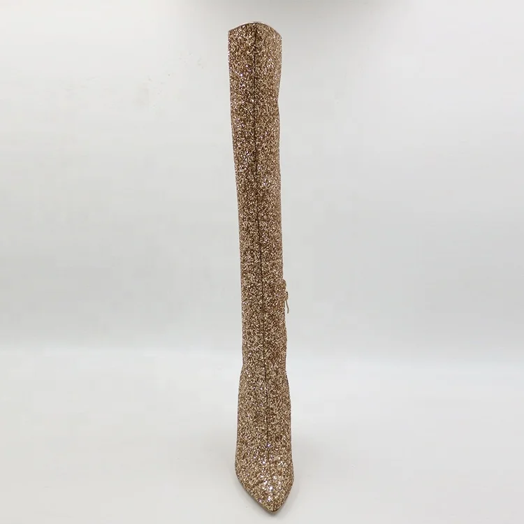 Customized Stiletto Thigh High Glitter Gold Color Knee High 2021 Sequin Shimmer Crystal Ladies Knee High Clear Thigh Boots Shoes